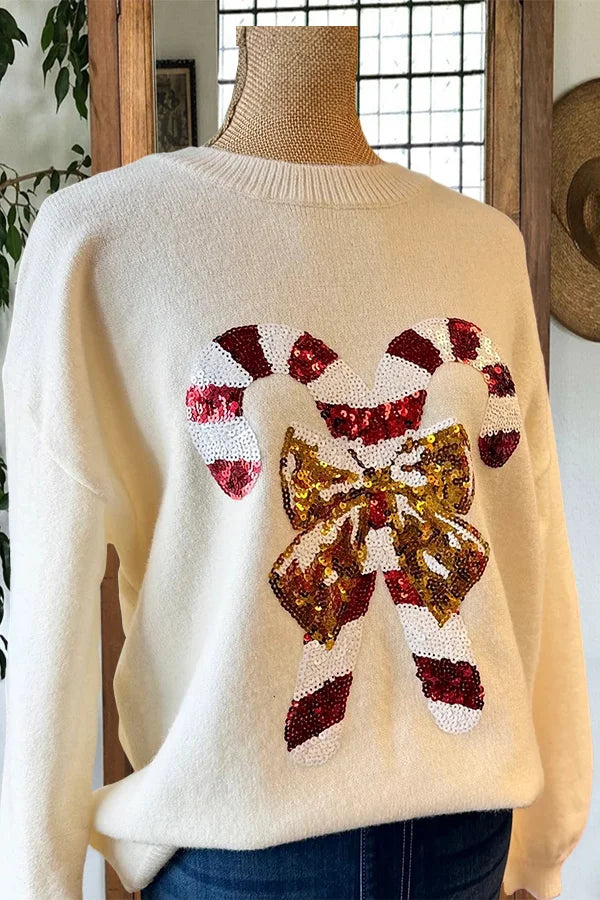 Sequined Christmas Candy Cane Sweaters