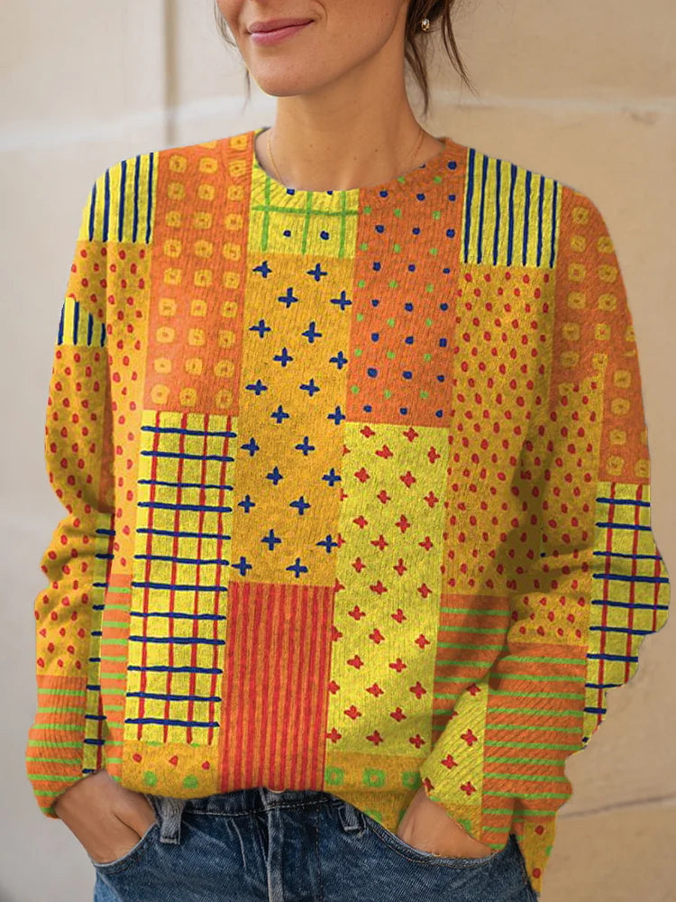 Vintage Abstract Geometric Art Print Knit Pullover Sweater