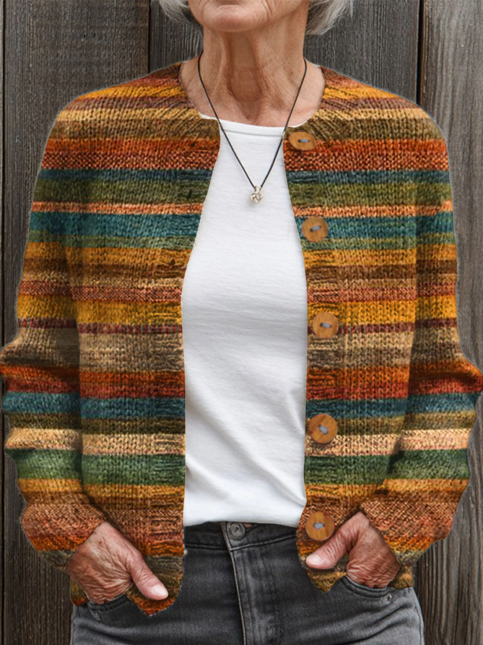 Vintage Abstract Geometry Art Print Buttoned Cardigan Sweater